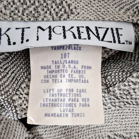 Vintage K.T. McKenzie Taupe Black Button Front Grandmacore 2 Piece Pantsuit Sz.L - Picture 10 of 10